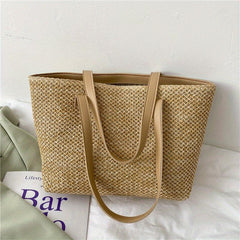 Boho Style Straw Woven Beach Bag Large Capacity Tote Shoulder Bag