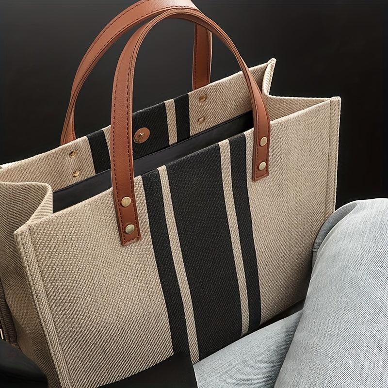 Colorblock Tote Bag Lightweight All Match Storage Bag Women's Travel Beach Bag