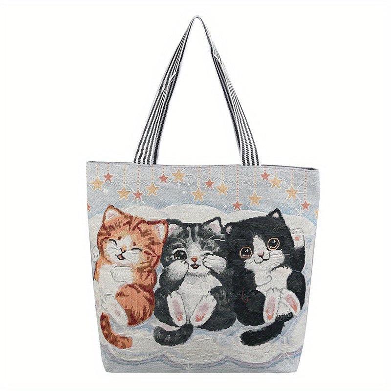 Butterfly Pattern Canvas Tote Bag Ethnic Style Shoulder Bag Large Capacity