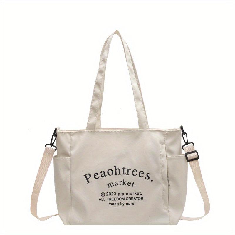 Stylish Canvas Tote Bag with Zipper for School