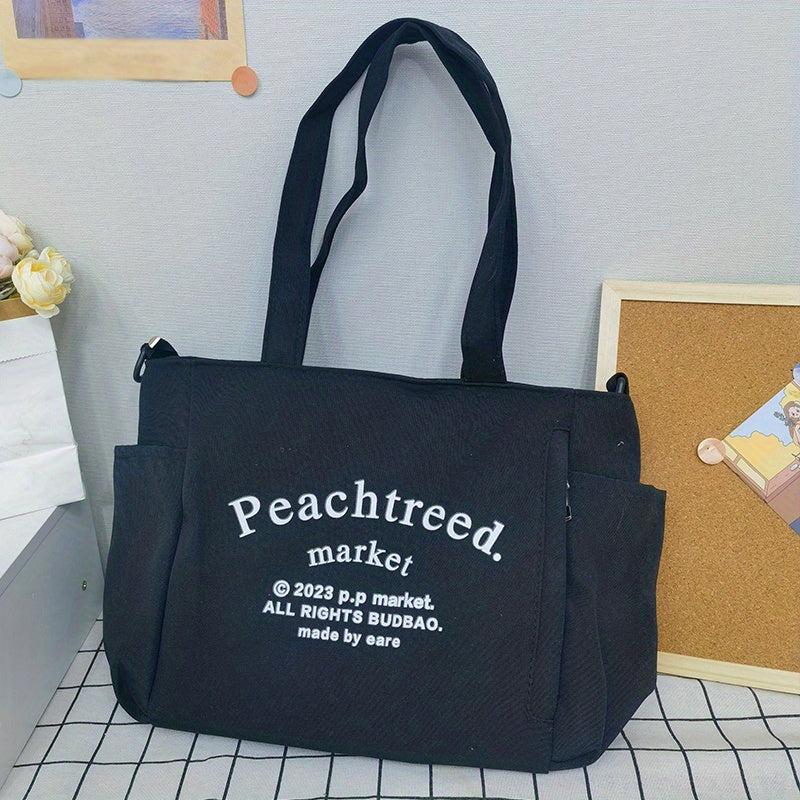 Stylish Canvas Tote Bag with Zipper for School