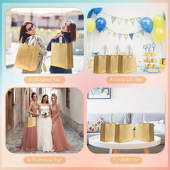 4 PCS Large Golden Gift Bags For Present Birthday Party Wedding Reusable