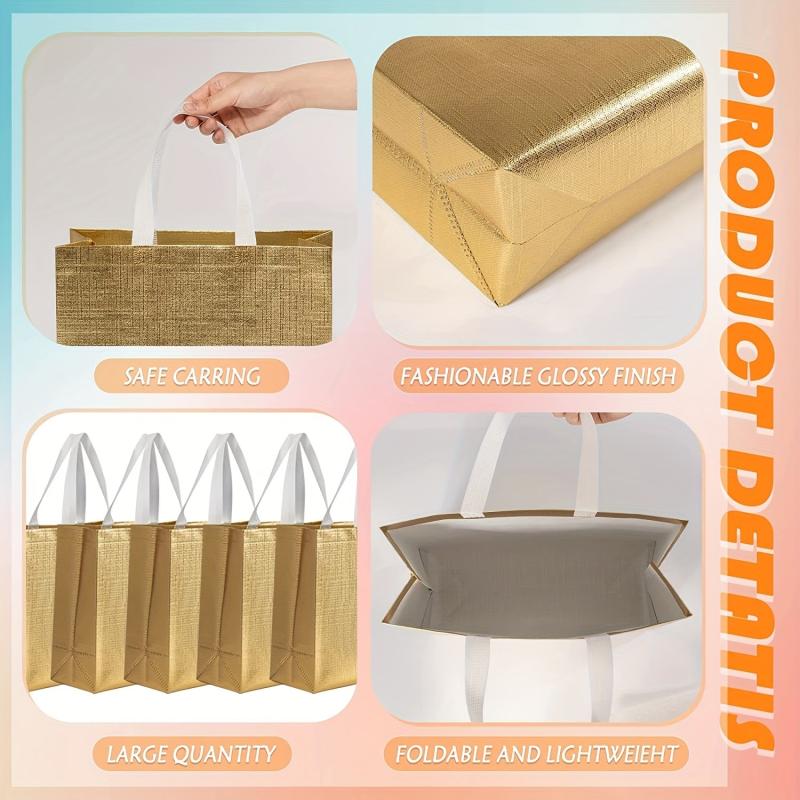 4 PCS Large Golden Gift Bags For Present Birthday Party Wedding Reusable