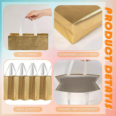 4 PCS Large Golden Gift Bags For Present Birthday Party Wedding Reusable