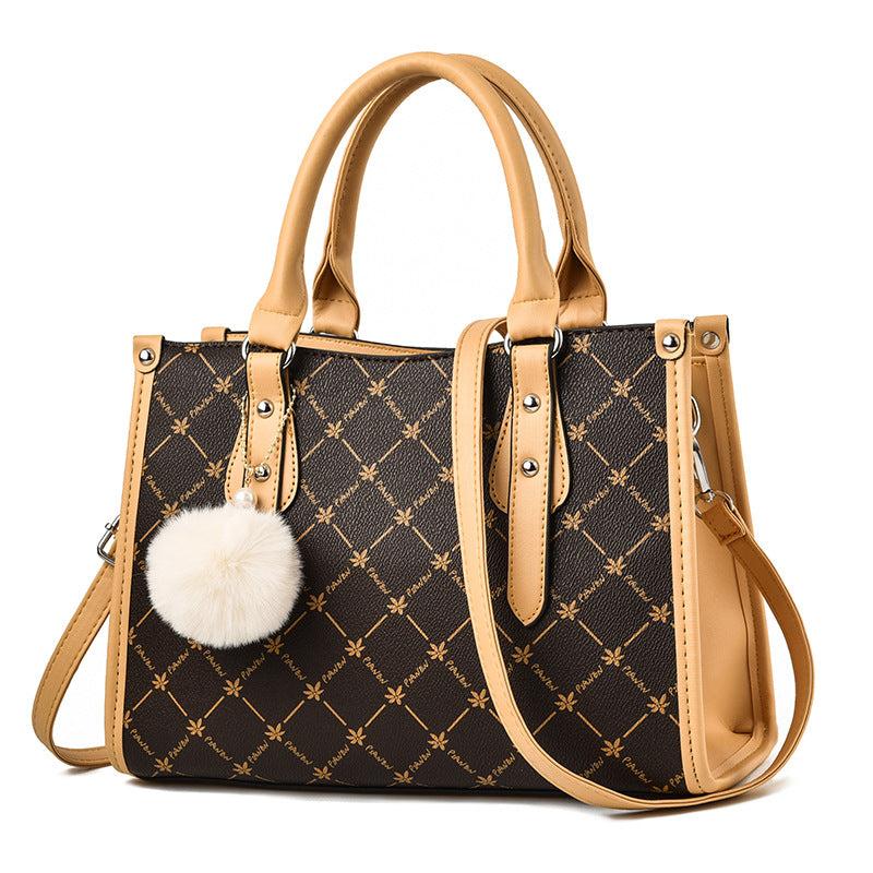 Colorblock Leaves Print Tote Bag Crossbody Satchel Purse