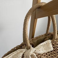 Stylish Braided Tote Bag with Ribbon Decor