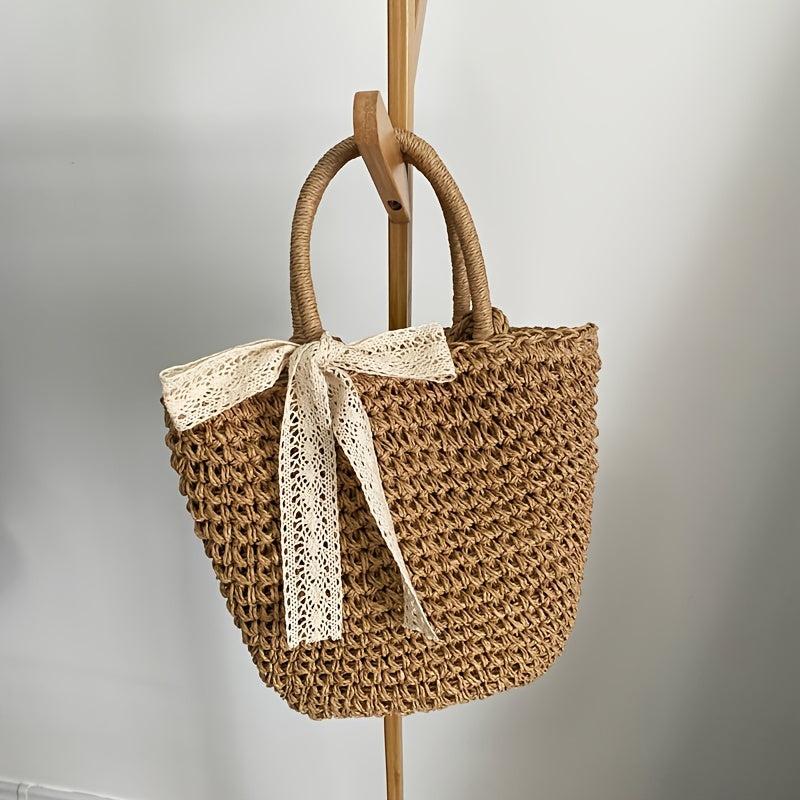 Stylish Braided Tote Bag with Ribbon Decor