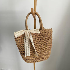 Stylish Braided Tote Bag with Ribbon Decor