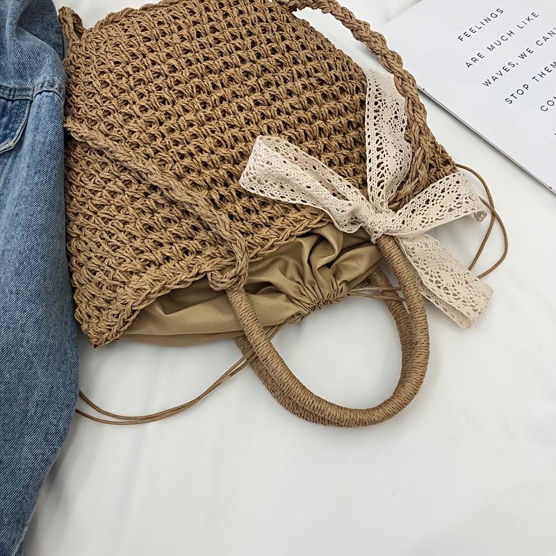 Stylish Braided Tote Bag with Ribbon Decor