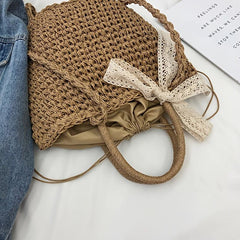 Stylish Braided Tote Bag with Ribbon Decor