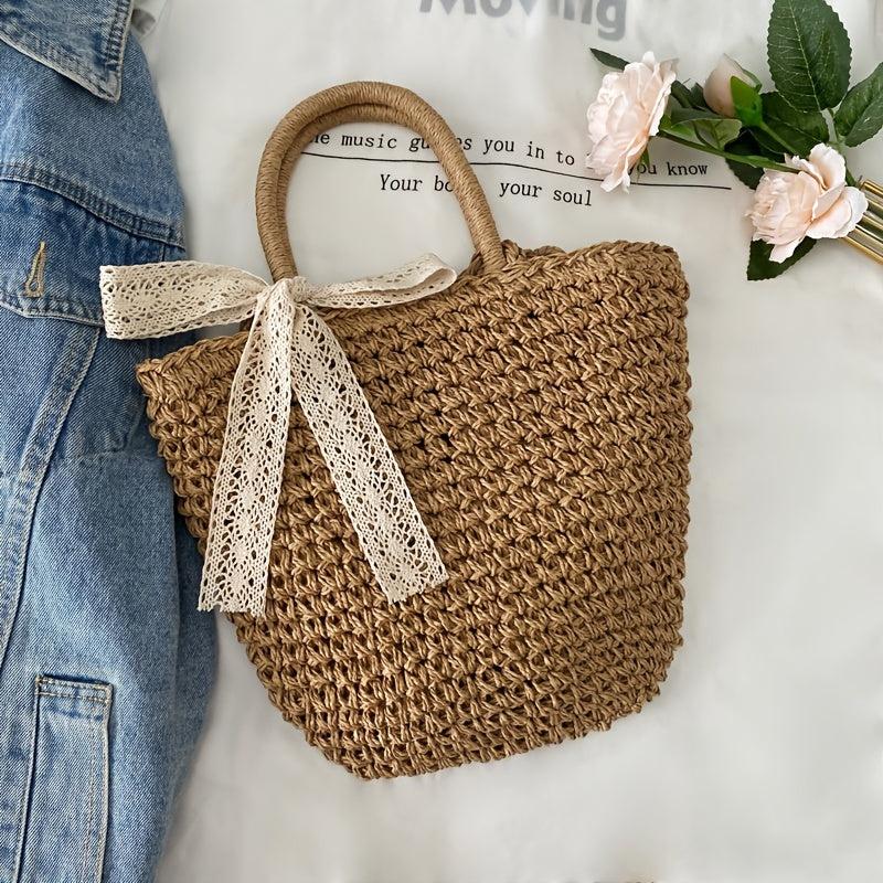 Stylish Braided Tote Bag with Ribbon Decor