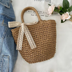 Stylish Braided Tote Bag with Ribbon Decor