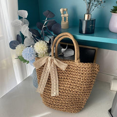 Stylish Braided Tote Bag with Ribbon Decor