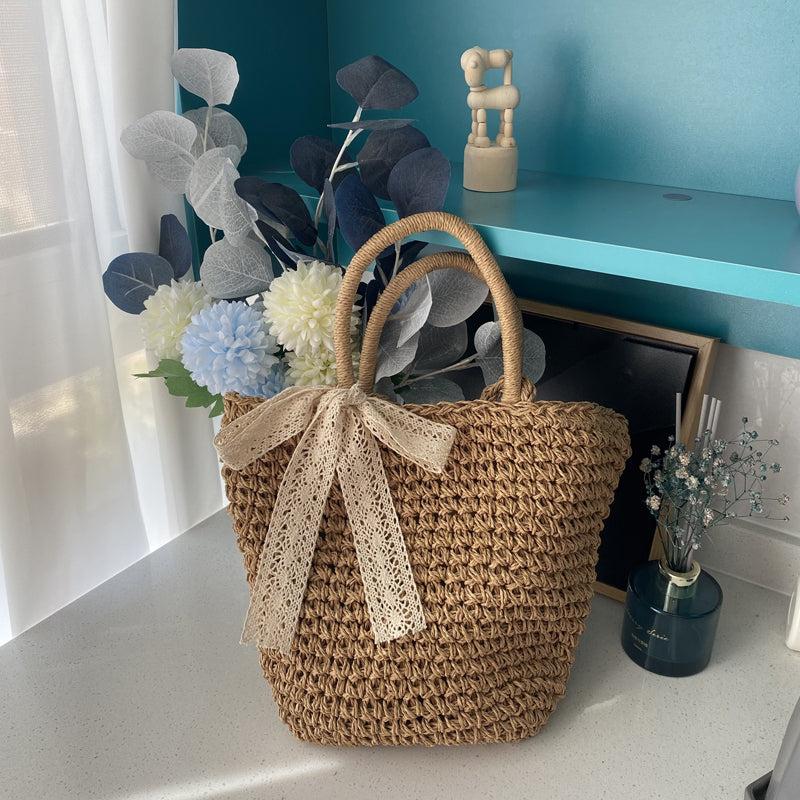 Stylish Braided Tote Bag with Ribbon Decor