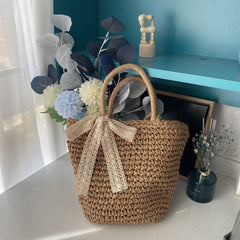 Stylish Braided Tote Bag with Ribbon Decor