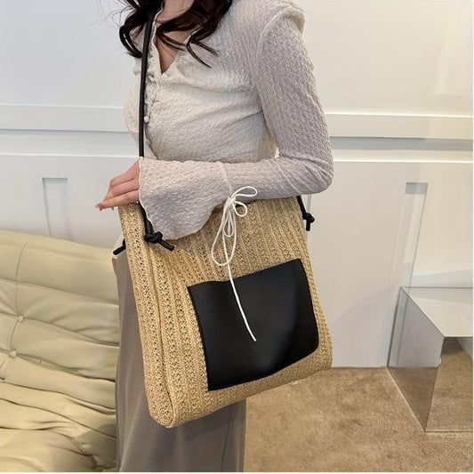 Boho Straw Tote Bag Women Woven Beach Travel Shoulder Bag