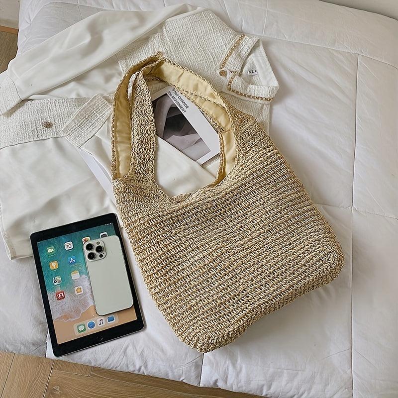 Large Capacity Straw Tote Bag Minimalist Summer Shoulder Bag All Match Woven Bag