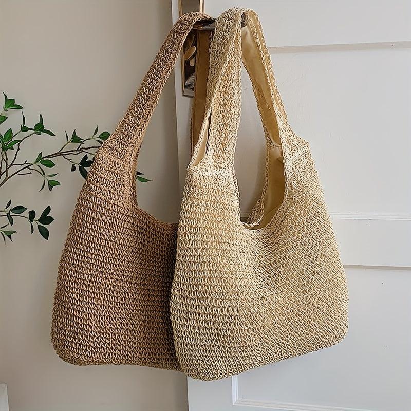 Large Capacity Straw Tote Bag Minimalist Summer Shoulder Bag All Match Woven Bag