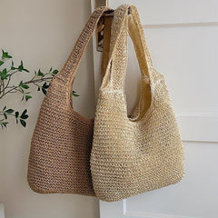 Large Capacity Straw Tote Bag Minimalist Summer Shoulder Bag All Match Woven Bag