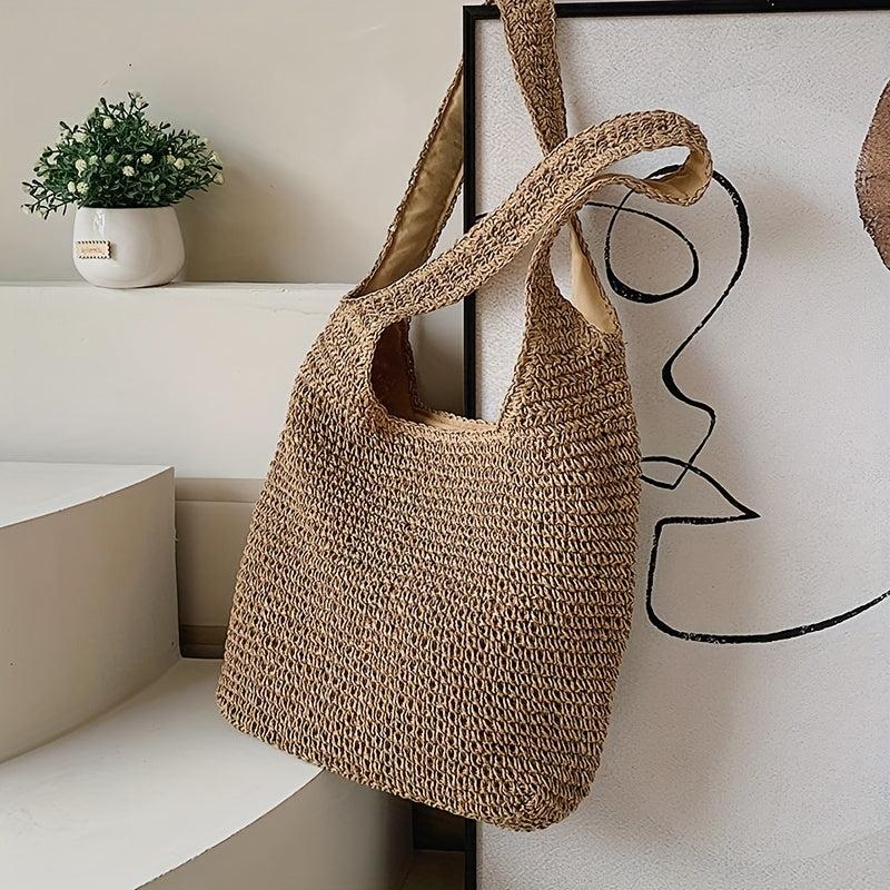 Large Capacity Straw Tote Bag Minimalist Summer Shoulder Bag All Match Woven Bag