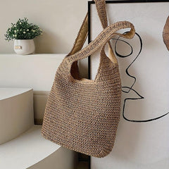 Large Capacity Straw Tote Bag Minimalist Summer Shoulder Bag All Match Woven Bag