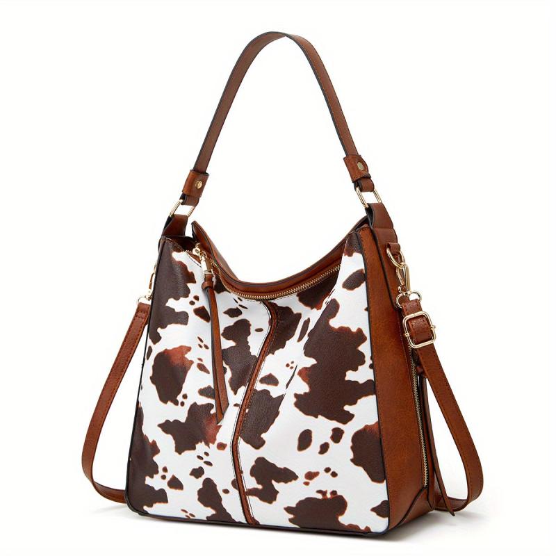 Cow Pattern Tote Bag with Tassel Crossbody - Large Capacity Hobo Bag