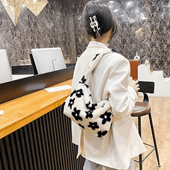 Flower Pattern Plush Shoulder Bag Women's Stylish Bag