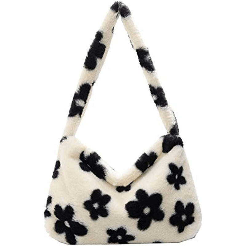 Flower Pattern Plush Shoulder Bag Women's Stylish Bag