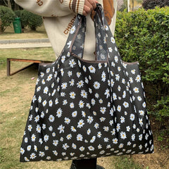 Daisy Print Shoulder Bag Large Capacity Lightweight Foldable Shopper Bag