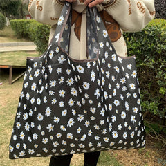 Daisy Print Shoulder Bag Large Capacity Lightweight Foldable Shopper Bag