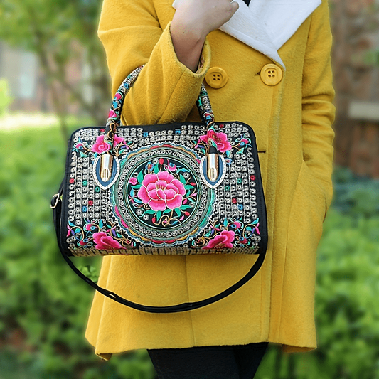 Flower Embroidered Handbags Ethnic Style Crossbody Bag Canvas Satchel Purse