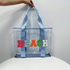 Chenille Letter Embroidery Tote Bag PVC Shoulder Beach Bag
