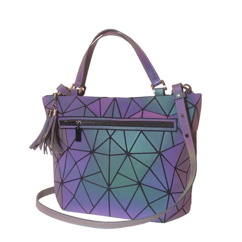 Geometric Tassel Top Handle Bag Holographic Shoulder Messenger Bag