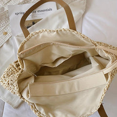 Summer Hollow Round Straw Bag Women's Shoulder Beach Bag