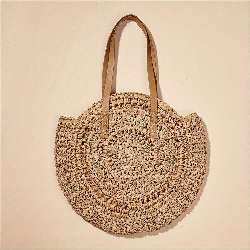Summer Hollow Round Straw Bag Women's Shoulder Beach Bag