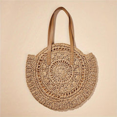 Summer Hollow Round Straw Bag Women's Shoulder Beach Bag