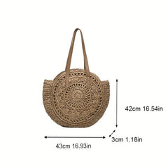 Summer Hollow Round Straw Bag Women's Shoulder Beach Bag