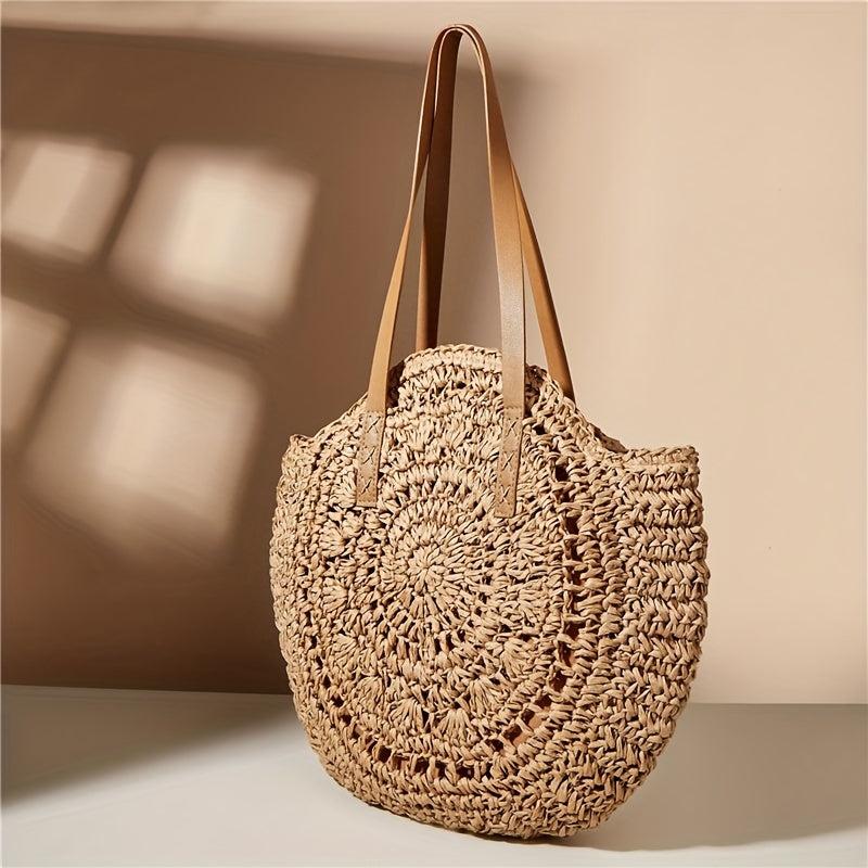 Summer Hollow Round Straw Bag Women's Shoulder Beach Bag