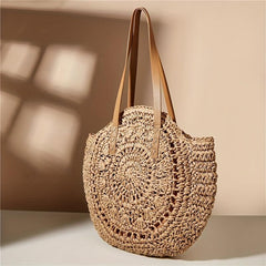 Summer Hollow Round Straw Bag Women's Shoulder Beach Bag