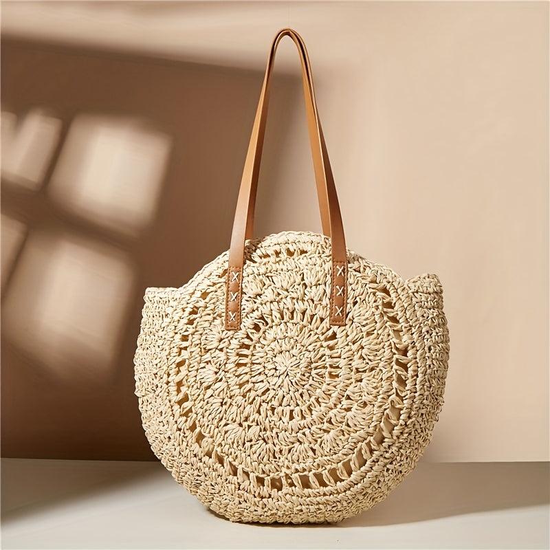 Summer Hollow Round Straw Bag Women's Shoulder Beach Bag