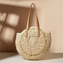 Summer Hollow Round Straw Bag Women's Shoulder Beach Bag