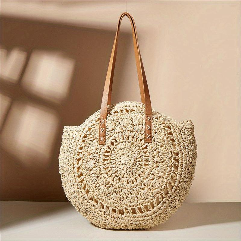Summer Hollow Round Straw Bag Women's Shoulder Beach Bag