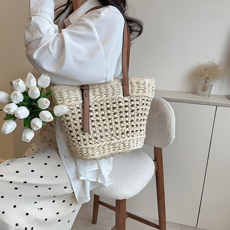 Women's Stylish Woven Shoulder Bag for Travel and Beach