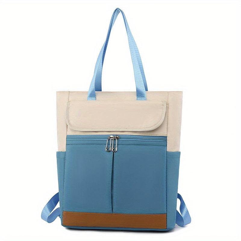 Contrast Tote Backpack Casual Nylon Laptop Daypack Shoulder Bag For Women