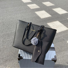 Classic Tote Shoulder Bag Faux Leather Handbag with Pom Pom