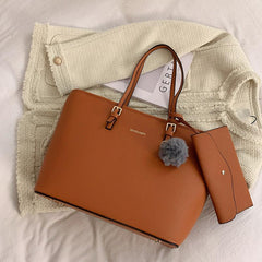 Classic Tote Shoulder Bag Faux Leather Handbag with Pom Pom