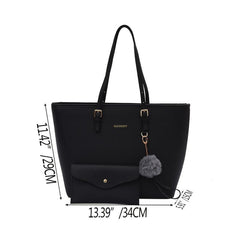 Classic Tote Shoulder Bag Faux Leather Handbag with Pom Pom