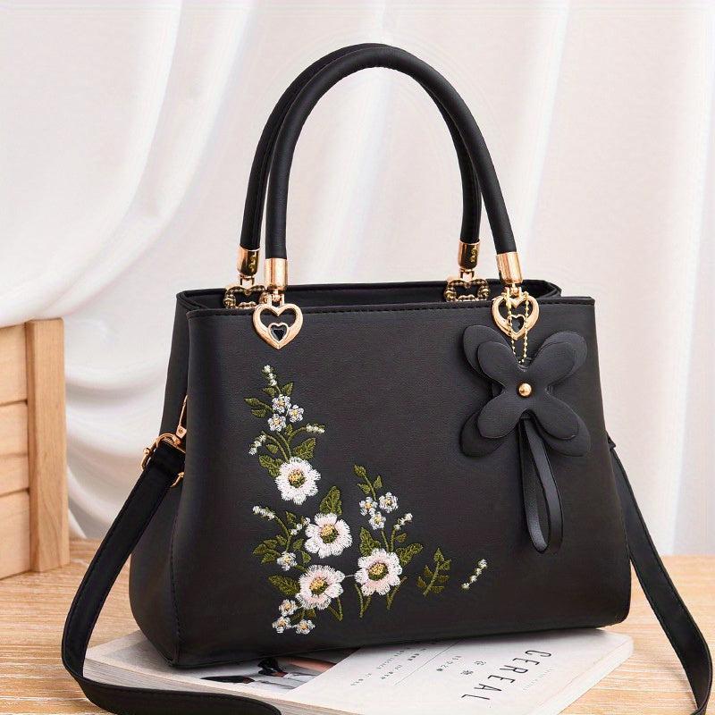 Floral Embroidery Crossbody Bag Women's Top Handle Satchel Purses