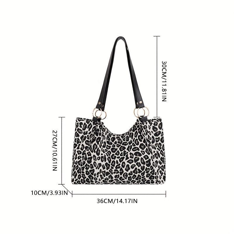 Leopard Pattern Canvas Tote Bag Chain Decor Shoulder Bag