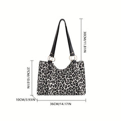 Leopard Pattern Canvas Tote Bag Chain Decor Shoulder Bag